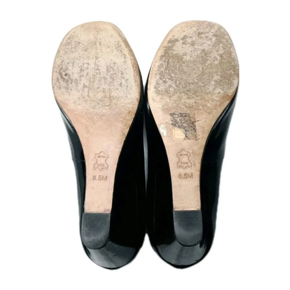 Tory Burch Wedge Shoes Women's Size 8.5 M Black Patent Leather Pumps Closed Toe